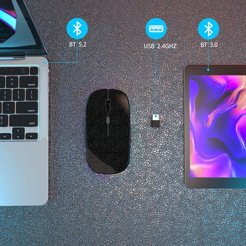 AOLIKOKO Wireless Bluetooth Mouse Rechargeable Laptop Mice Use Portable(Bluetooth5.2 and USB 2.4G) Dual Mode Connection Silent Slim Computer Mouse for Laptop/iPad Tablet/Apple MacBook/PC(Bright Black) - Image 5